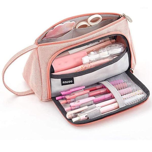 

korean version of simple canvas material waterproof personality large capacity pencil case1