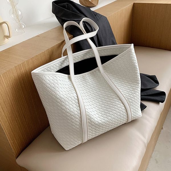 

women's hand shoulder woven tote large capacity fashion new 2020 big bag trend simple soft leather shoulder bag jjled