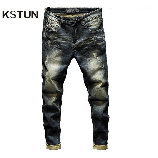

men's jeans mens denim pants slim fit retro stretch skinny spring and autumn trousers for man streetwear moto biker, Blue