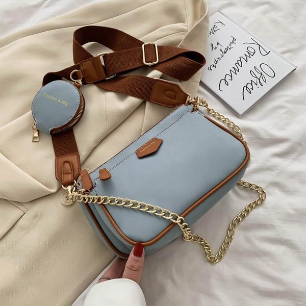 

fashion 3 pieces set wide strap messenger bags luxury pu leather crossbody bag lady small letter purse travel pack sac a main