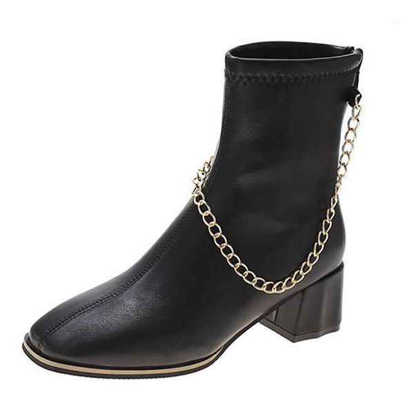 

boots winter for woman fashion shoes pure color beige clear heels square toe zipper block ankle 35-391, Black