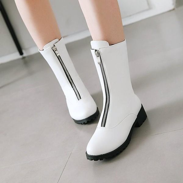 

boots big size boots, round zipper high leisure fashion in europe and america, Black