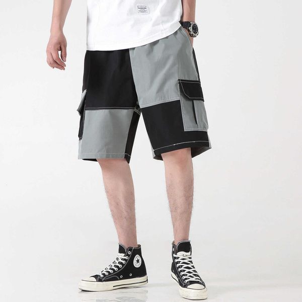 

fashion classic 20 summer new casual loose shorts personalized color matching thin multi pocket work clothes capris for men, White;black