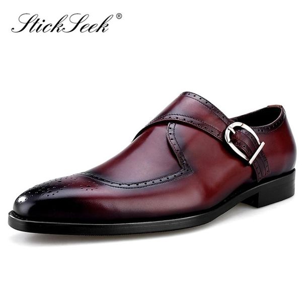 

luxury design genuine leather formal dress man monk strap shoes square toe medallion men's wedding party brogue footwear sk175, Black