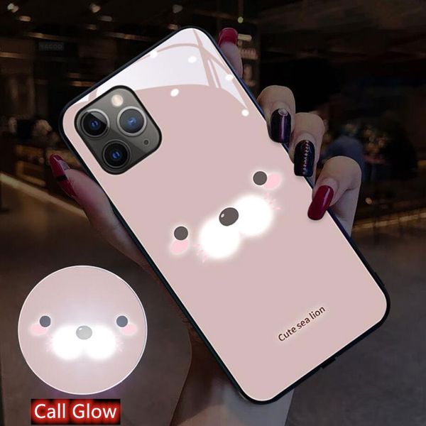 

luxury smart flash luminous tempered glass phone cover for iphone 11 pro max 7 8 plus x xs max xr sound control light phone case
