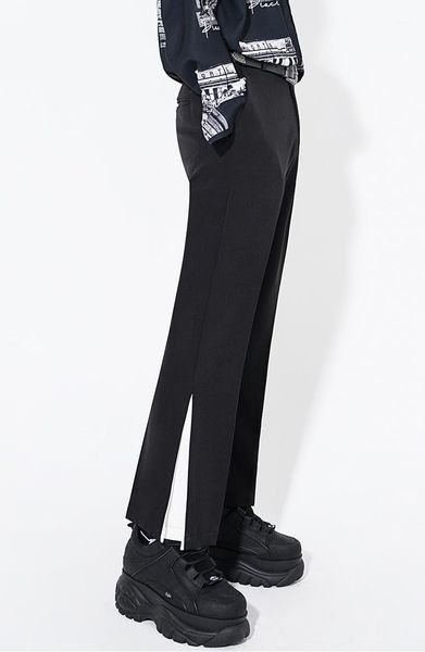 

new 2020 men's clothing hair stylist smart flared fashion pants with slit hem plus size singer costumes1, Black