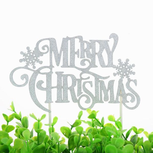 

1pc merry christmas cake er gold silver red xmas snow cake flags glittler christmas party cake baking decor xmas flags wmthty