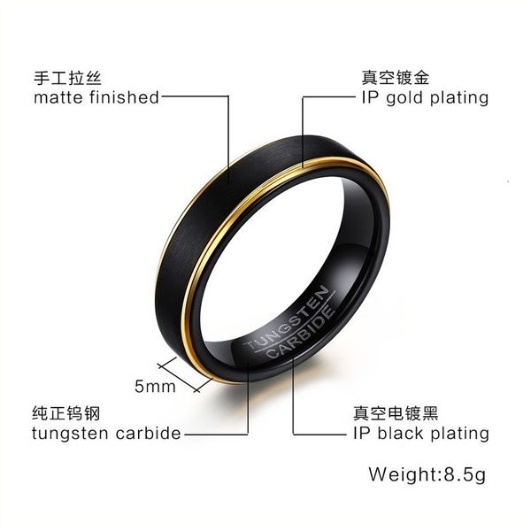 

made men tungsten men's steel rings drawing custom black gold ring tcr-061, Silver