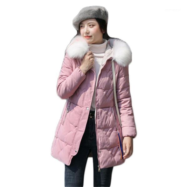 

women's down & parkas winter jacket women pink green m-3xl plus size big fur collar hooded cotton coats 2021 korean loose warmth lr8471, Black