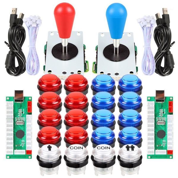 

game controllers & joysticks 2 player led arcade diy parts 2x usb encoder + ellipse oval style joystick 20x buttons for pc mame raspberry pi