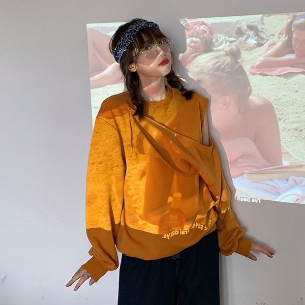 

kkhpc huayuan женщины hanfeng нерегулярный 2020 дизайна hollowshoulder top 22371 свитера чувство небольшого ленивый топа с длинным рукавом с, Black