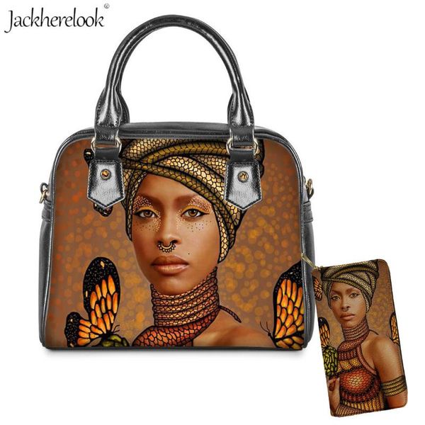 

jackherelook 2pcs african women printing shoulder bag and wallet set black american women messenger bag art black girl totes