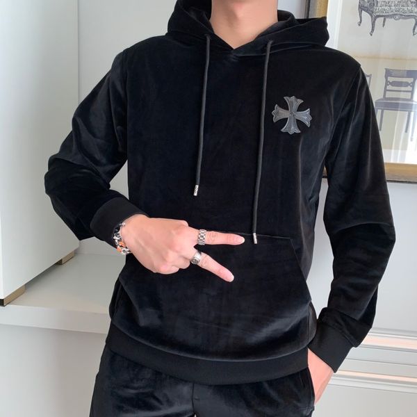 

chao brand early spring new ch croxin thickened velvet warm sweater men's cross versatile coat men's, Black