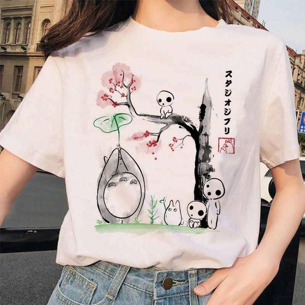 

new totoro spirited away studio ghibli femme t shirt japanese women ulzzang tshirt anime miyazaki hayao female t-shirt harajuku, White