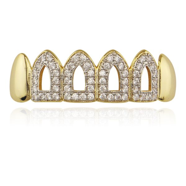 Vendita calda hip hop Diamanti Denti grillz Oro Hiphop Denti Grillz CZ Griglie Bling Gioielli Regali