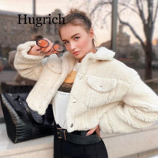 

fashion lamb 2020 wool autumn winter coat women jacket fleece shaggy warm cropped jackets overcoat single breasted outwear1, Black;brown