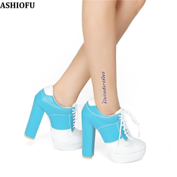 

ashiofu handmade new ladies block heel pumps twotones party prom dress shoes lace-up evening fashion court shoes, Black