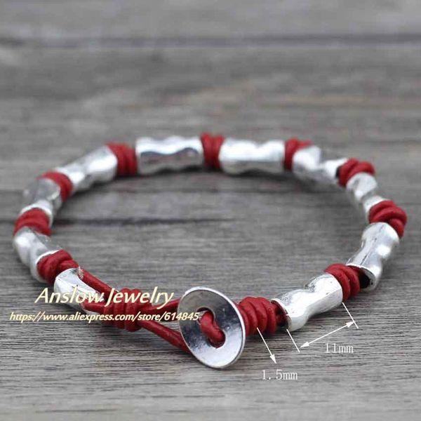 

anslow новые дизайнерские предметы ручной работы из цинкового сплава bijoux charm натуральный кожаный браслет для женщин мужчин дети подарок, Golden;silver