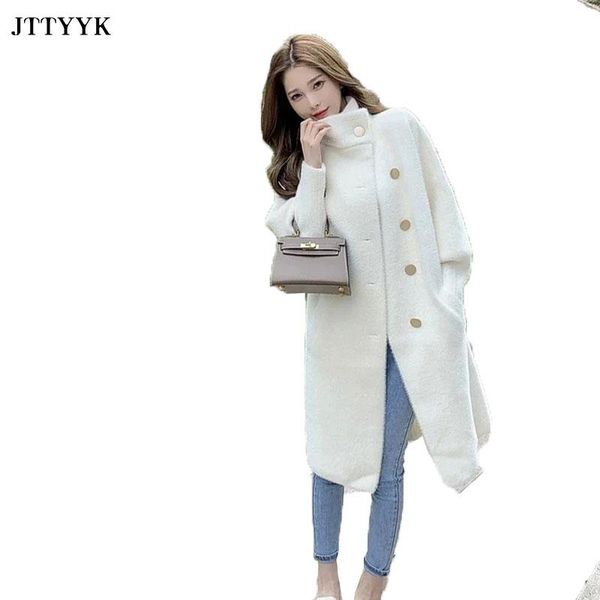 

faux mink velvet coat womens autumn/winter 2020 new loose jacket women long stand collar thick warm single-breasted plush coats, Black