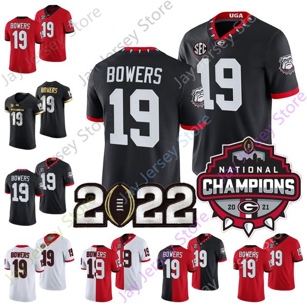 

2022 new ncaa georgia bulldogs football jersey 19 brock bowers college orange bowl patch split red black golden white size youth adult, Black;red