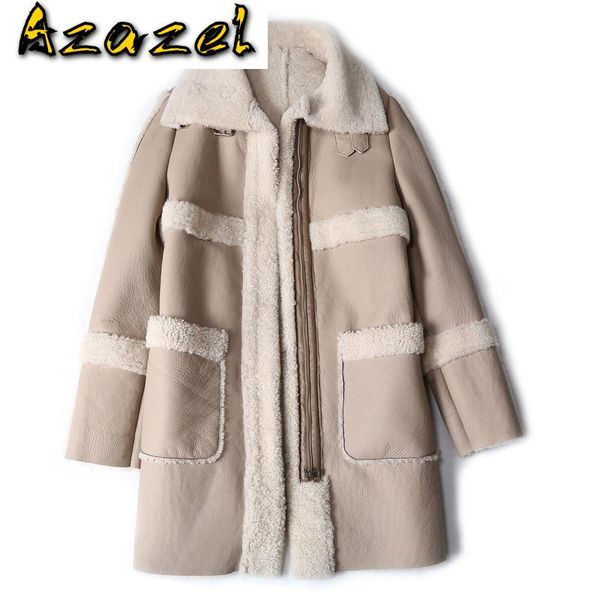 

women's fur & faux genuine leather jacket real coat sheep shearling winter clothes lamb coats and jackets women 2021 kj5189, Black