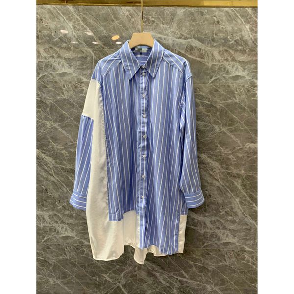 

please miss autumn color matching striped shirt loose fashion personality simple medium length women show thin, White