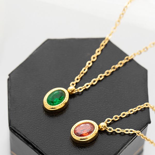 

2021 new trendy multicolor crystal ellipse choker necklace fashion geometric stainless steel plating 14k gold pendant necklace, Golden;silver
