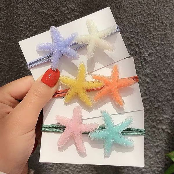 

tie hair leather band crystal starfish hairpin super fairy sweet girl hair ornament women's high hair binding leather band headdress f0, Pink