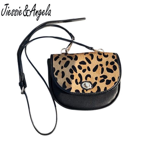 

jiessie&angela vintage women shoulder bag leopard print fashion lock messenger crossbody bags saddle female handbag