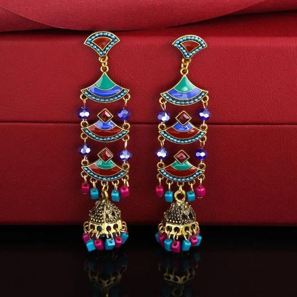 

long tassel jhumka earrings for women multicolors acrylic beads statement earring afghan nepal gypsy party jewelry gift, Silver