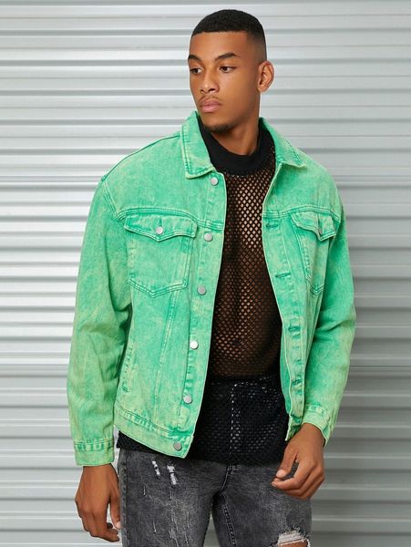 

men flap pocket denim jacket r8wj#, Blue