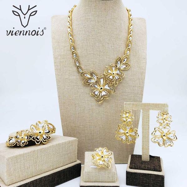 

viennois дубай комплект ювелирных изделий для дизайна ожерелье женщин смешивания цветов цветы и мотаться серьги комплект ювелирных изделий 4, Silver