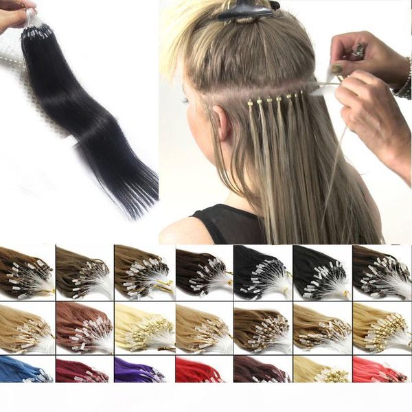

loop micro ring hair extension 100% remy human hair extension nano ring14-24inch natural black brown blonde 10 colors 100s pack cheap