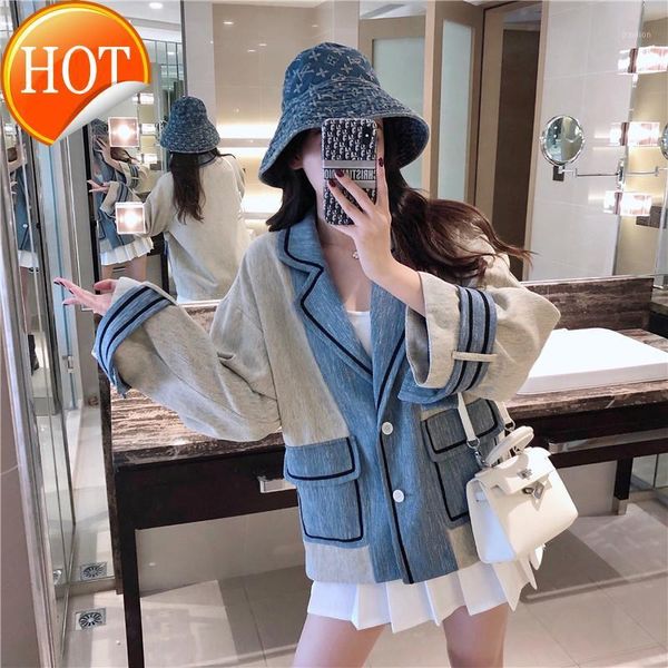 

blue net red long sleeve loose korean lapel foreign style coat women's autumn and versatile 2020 new style1, White;black