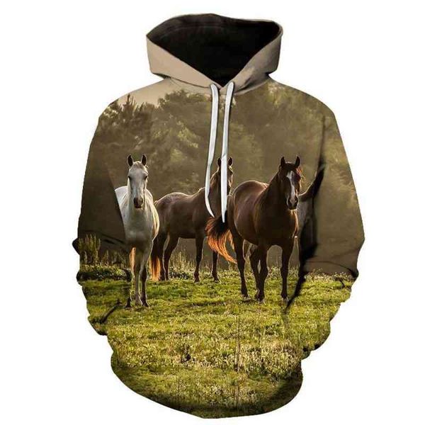 

2019 sweater mustang steed animal 3d digital printing men's hoodie, Black