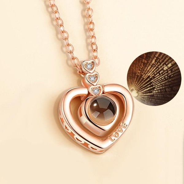 

four heart necklaces for women friendship forever jewelry 100 language i love you projection necklace collares mujer, Silver