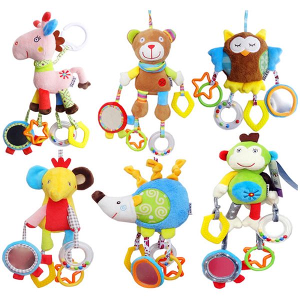 

jjovce newborn baby boy girl cute cotton hanging rattles infant animal owl bear monkey hand bell kids plush toy development gift 1020