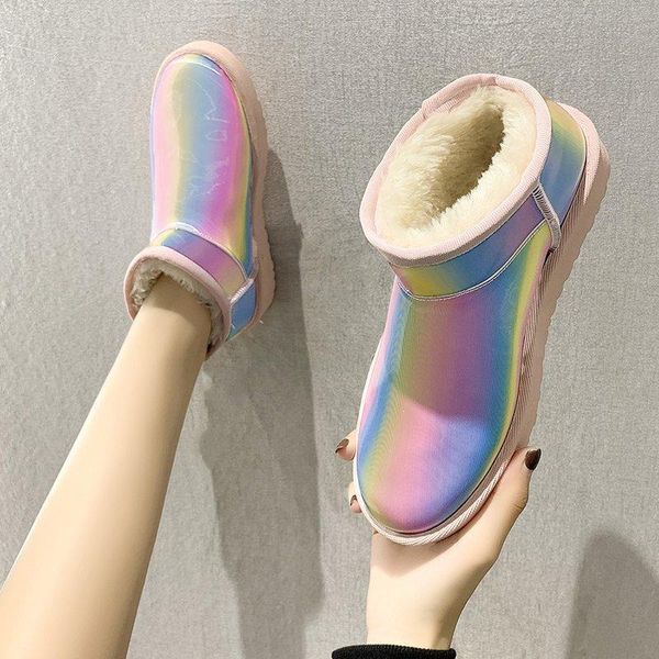 

женщины winter boots botas mujer 2020 красочные кожа pu теплый плюшевые водонепроницаемый ботильоны для женщин платформа snow, Black