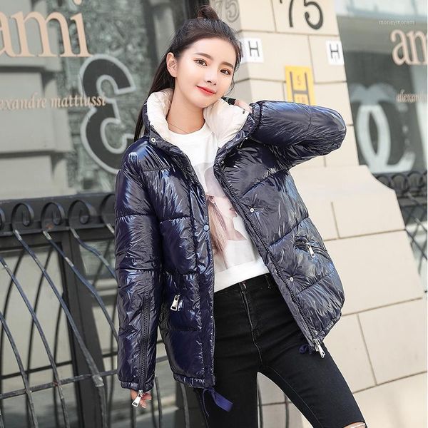 

women's down & parkas 2021 fashion short glossy parka women winter jacket cotton padded warm thicken stand collar coats womens jackets1, Black