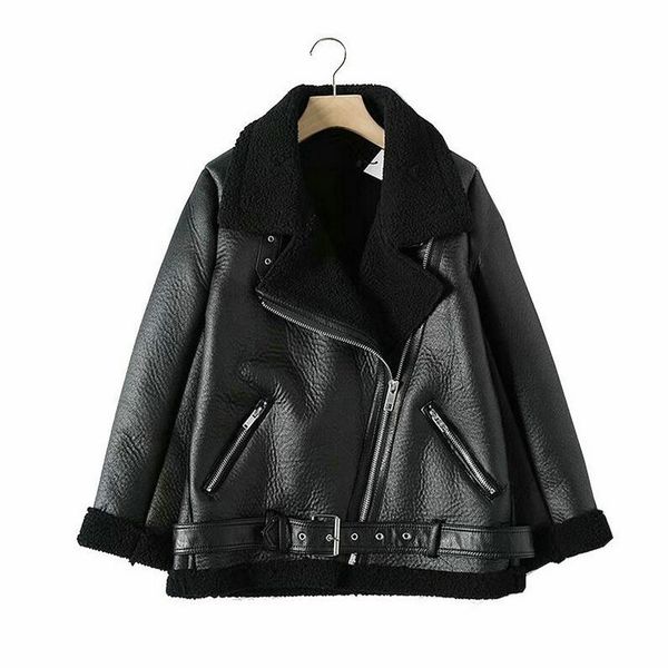 

winter thicken long-sleeved fur warm jacket fashion casual belt with solid color motorcycle cotton women's coat female