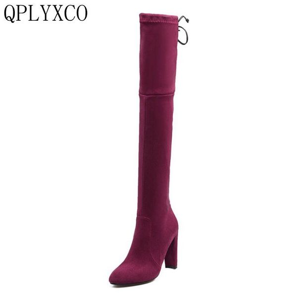 

qplyxco 2020 new sale ladies elastic boats big size 33-44 fashion women long over knee boots woman high heeled shoes x666, Black