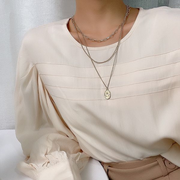 

ring coin multi-layer necklace women's gold-plated silver plated metal sweater chain