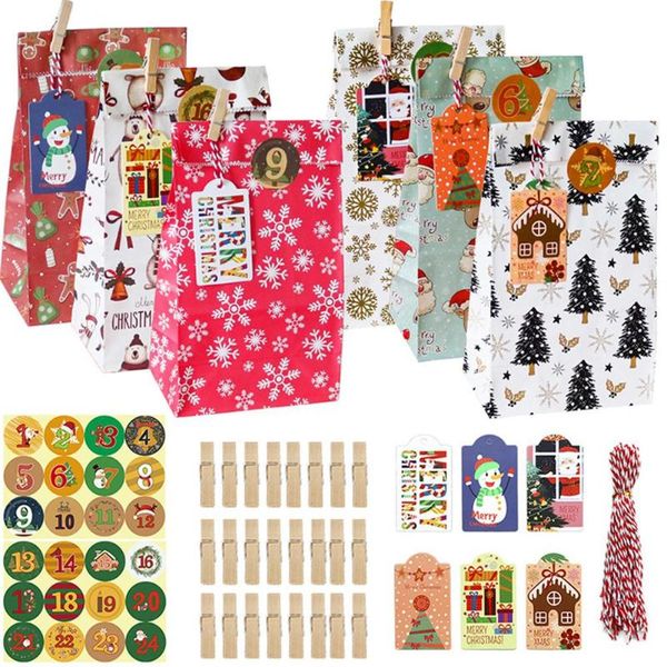 

24pcs christmas kraft paper gift bags elk candy chocolate cookies holders decor