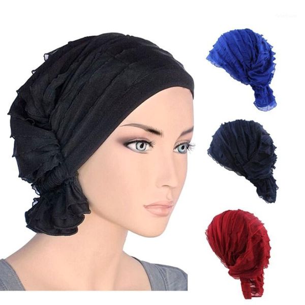 

womens ruffle chemo hat beanie scarf turban headwear for cancer1, Slivery;white