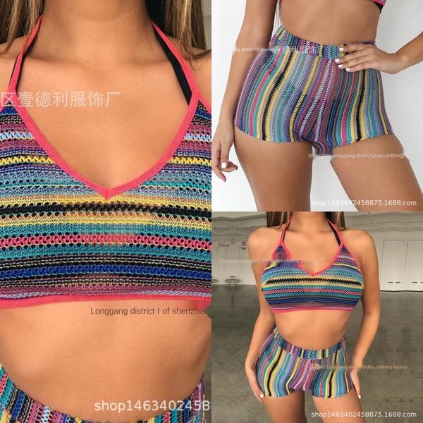 

zshea 2020 printing color contrast hanging neck casual vest printing su1821 2020 contrast color setshorts hanging neck casual suit pants sui, Gray