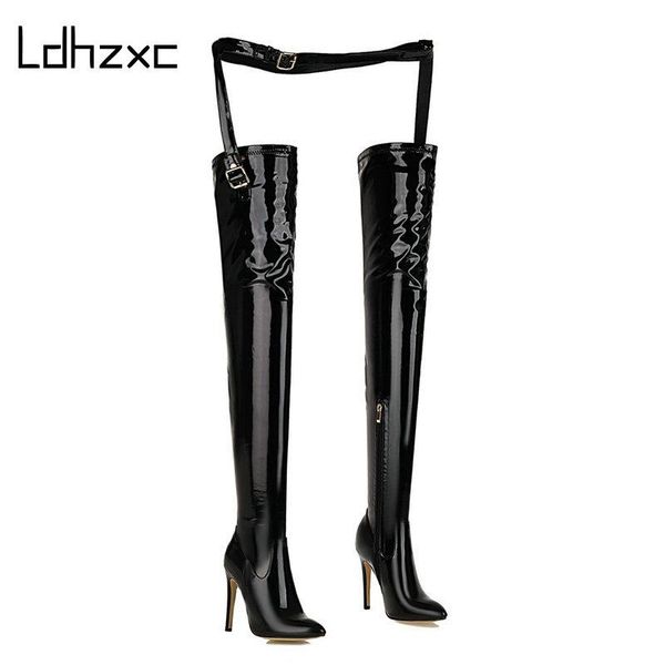 

ldhzxc thin high heels women boots over the knee boot pointed toe female shoes winter warm footwear big size 33-48, Black