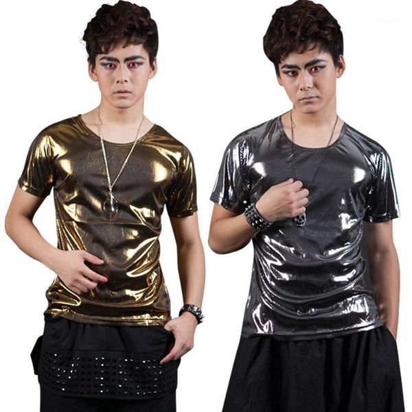 

fashion men's punk clothing individuality paillette short sleeve t-shirt equipment performance male singer dj ds costume dl23461, Black;red