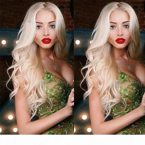 

color #613 glueless full lace blonde human hair wig body wave platinum human hair lace front wigs with baby hair side part, Black;brown