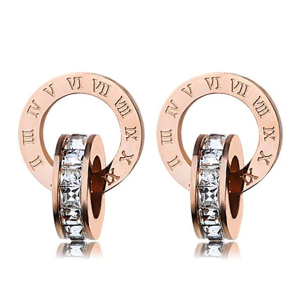 

new trendy net red temperament titanium steel earrings female japanese and korean version of roman numeral earrings sweet girl ear jewelry, Golden