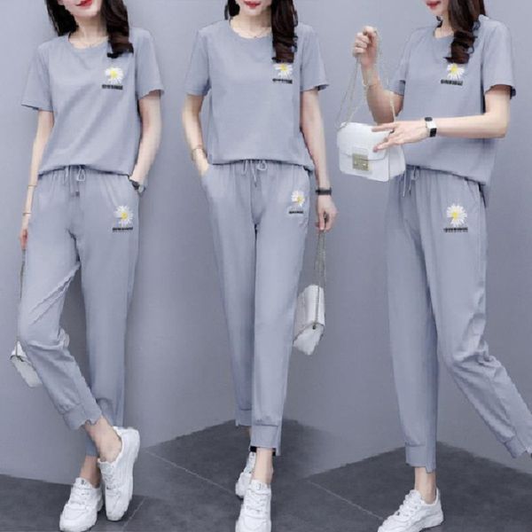 

w7qrg спортивных новый костюма женской мода 2020 футболки случайных вышитой летних брюк daisy большого размера похудение футболка случайных, Gray